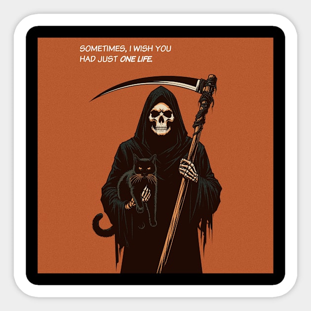 Grim Reaper cat just one life Sticker by Retro Vibe